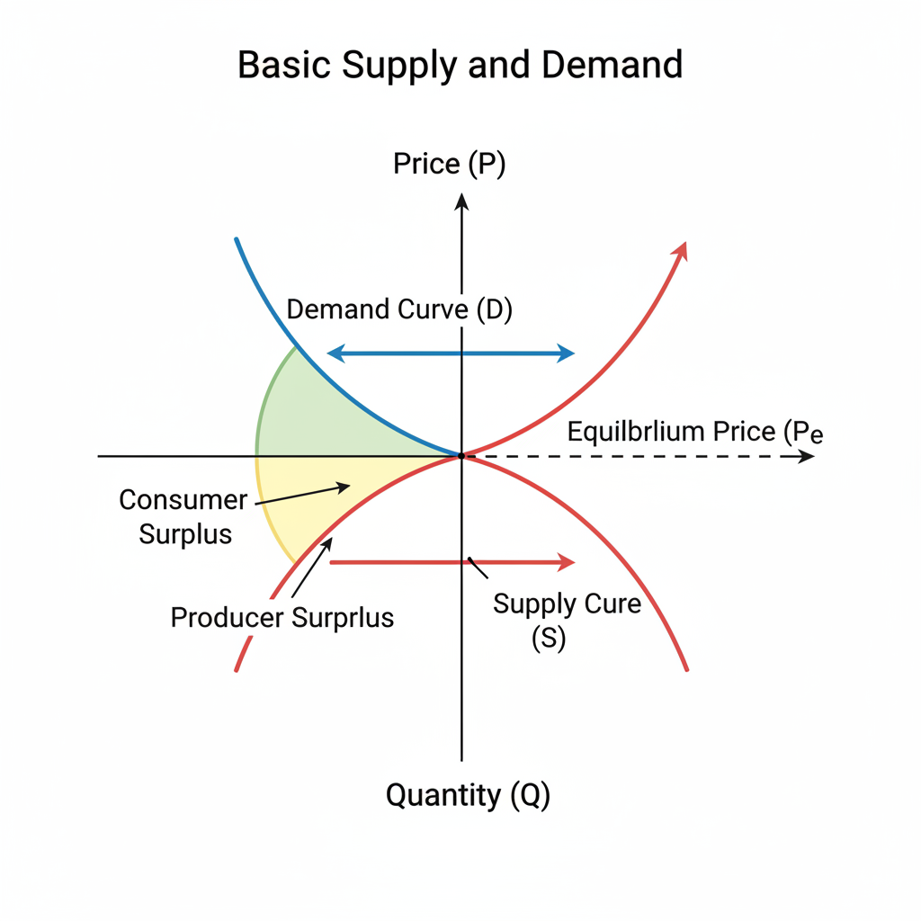 A chart illustrating basic supply and demand curves in a market setting.