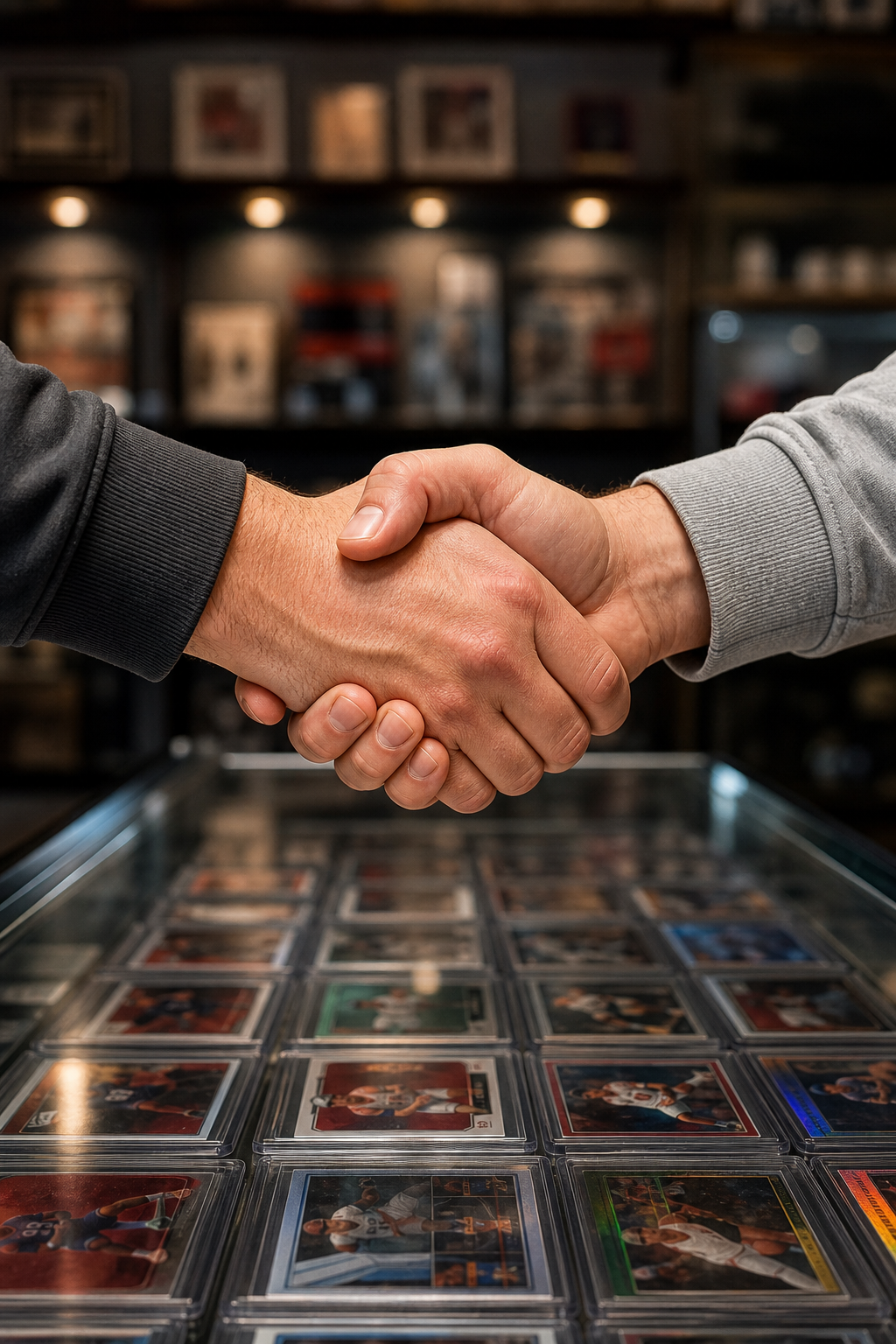 A friendly staff customer handshake closeup