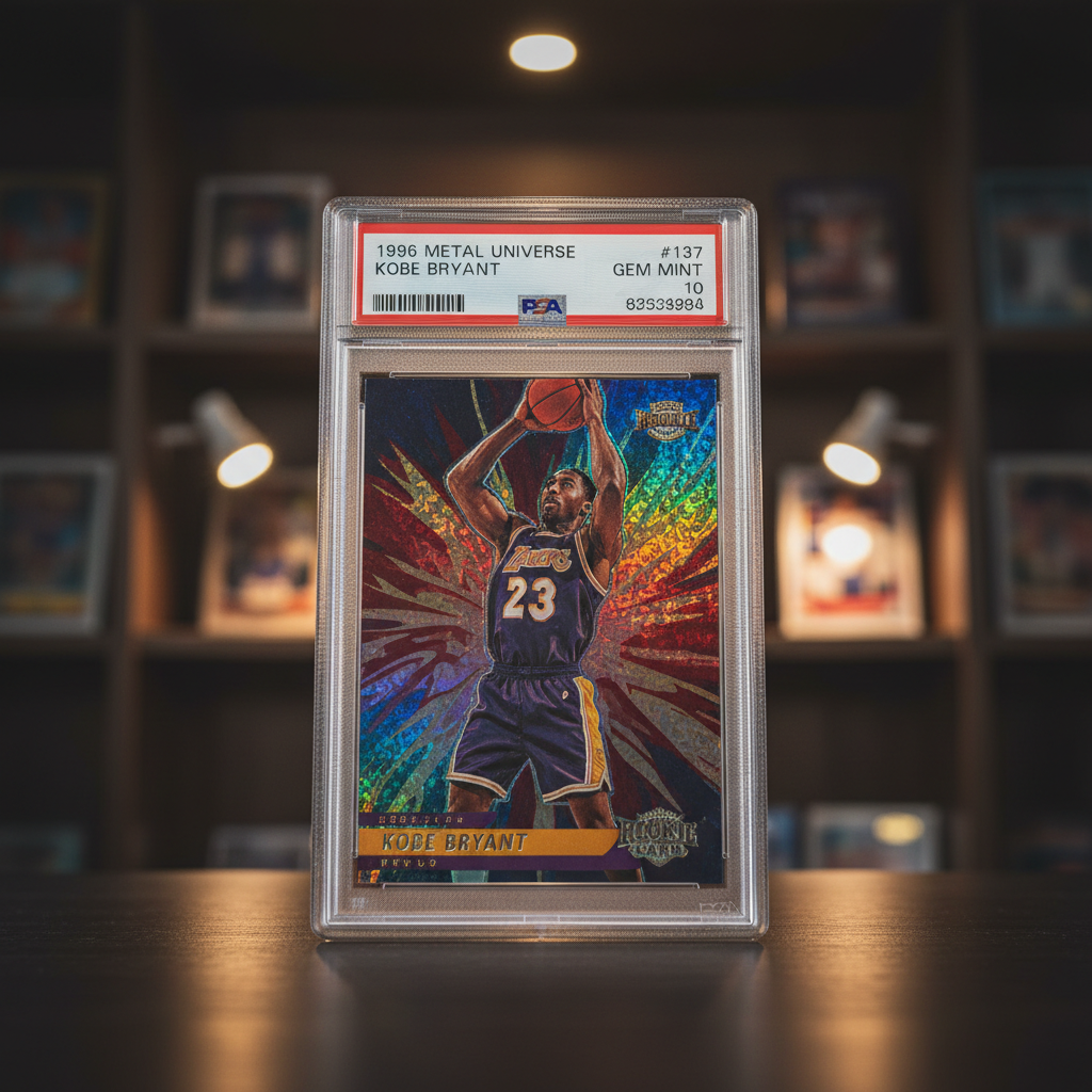 A highly graded Metal Kobe Bryant rookie card, possibly in a PSA slab.