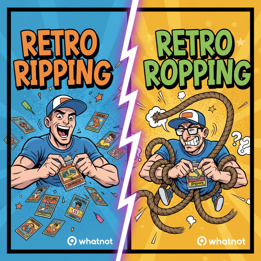 An image illustrating the humorous typo 'Retro Ropping' next to 'Retro Ripping' for Whatnot branding