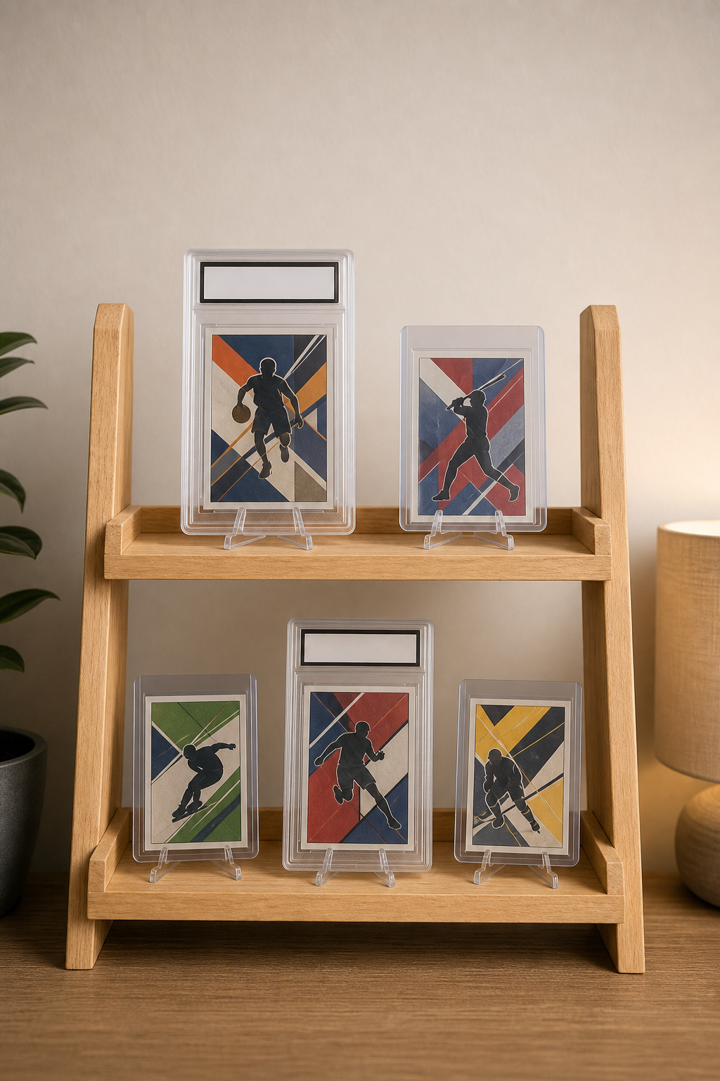 An open top-loader binder displaying several sports cards, each securely stored in a top loader within a binder pocket.