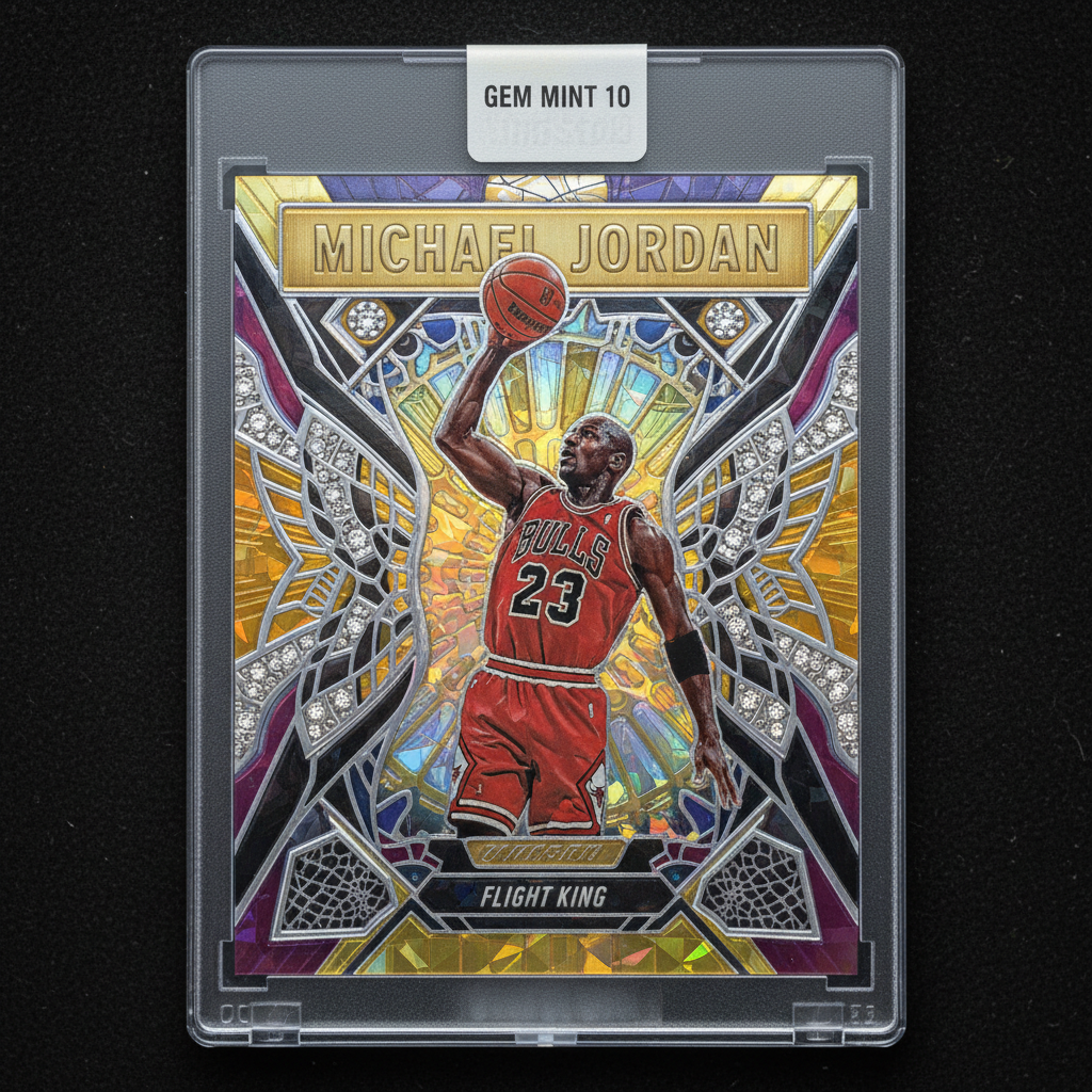A close-up of a high-end Michael Jordan insert card with intricate design.
